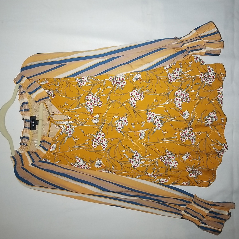 GiGio women's Gorgeous Yellow, Blue,Very Unique Flowy Women's Blouse.